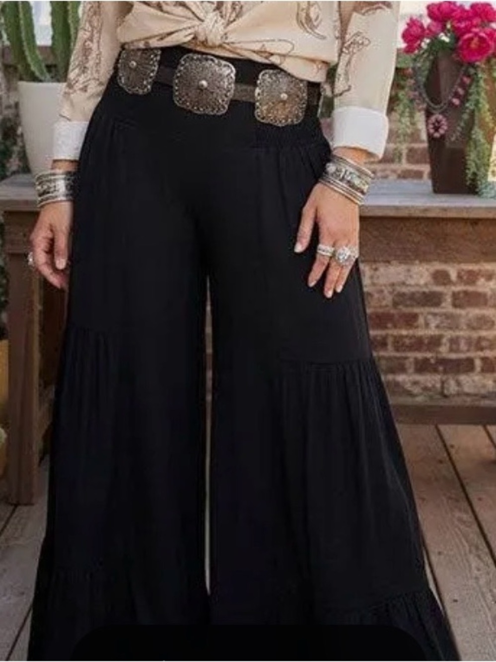 NWT Lucky and Blessed Wide-Leg Tiered Pants - Black